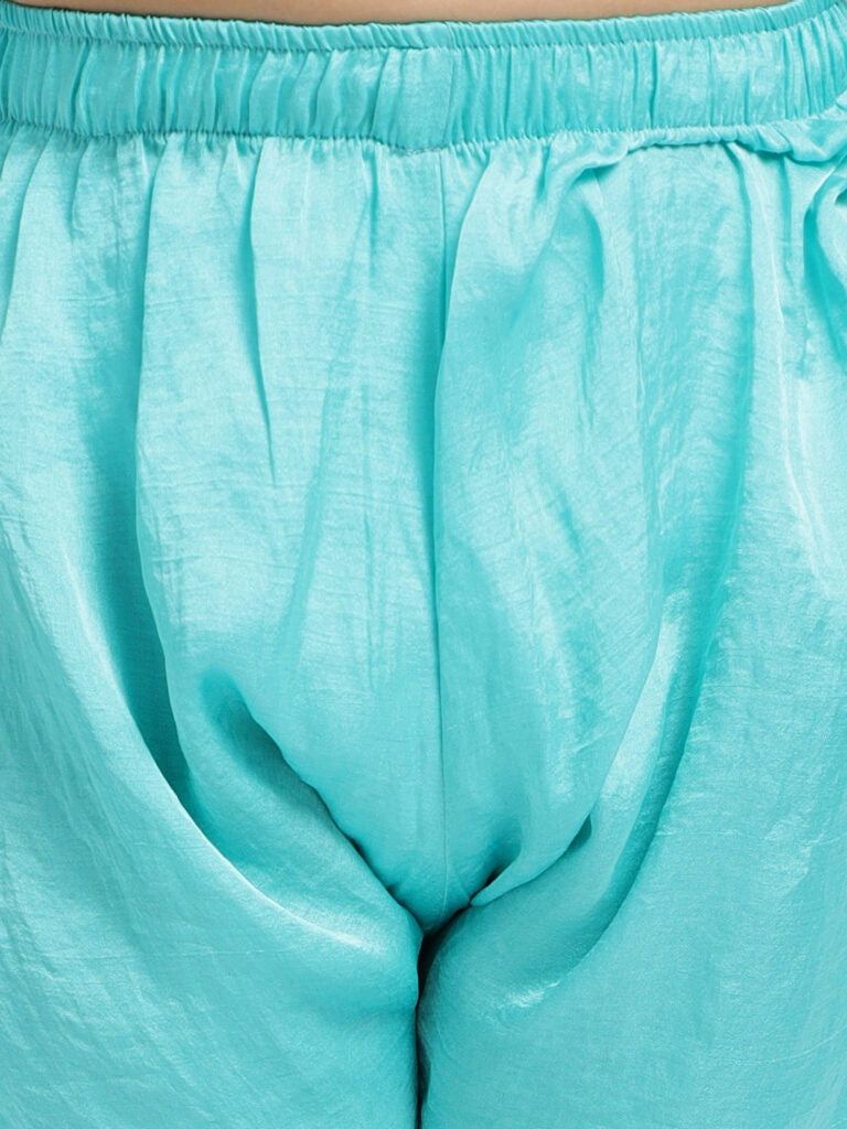 Turquoise Green Floral Kurta Payjama Set