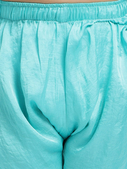 Turquoise Green Floral Kurta Payjama Set