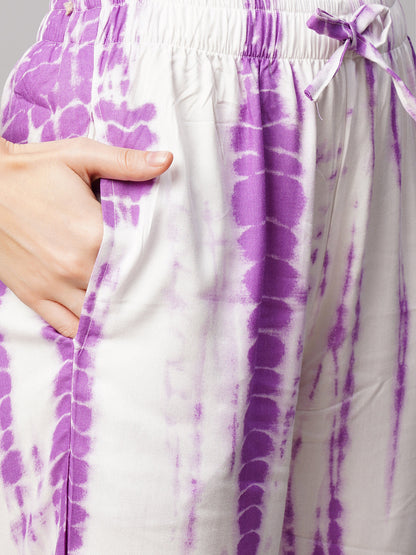 Women 2 Pieces Tie and Dye Printed Night suit