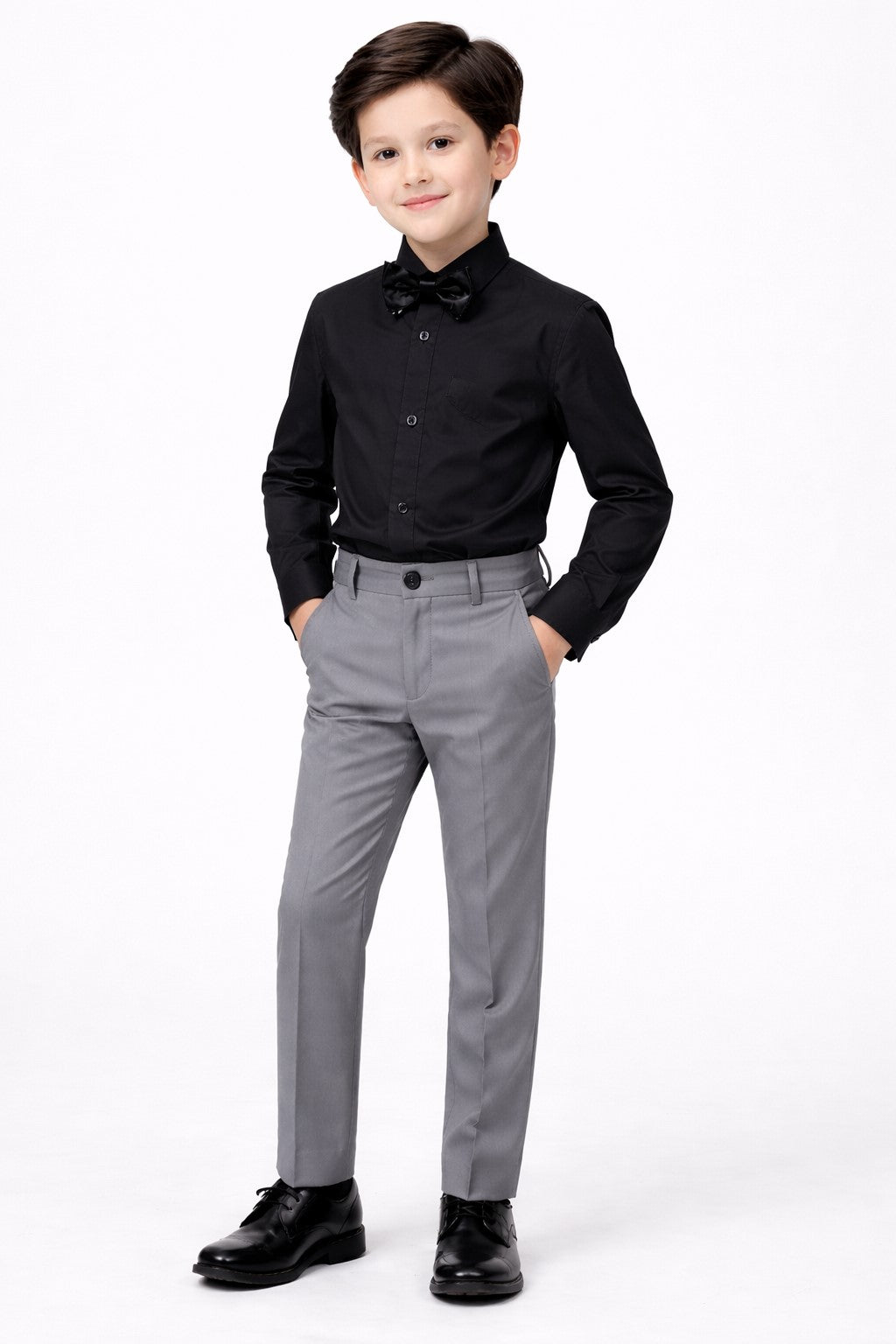 Piccolo-Boys Five-Piece Single-Breasted Blazer, Shirt with Trousers Set -Grey