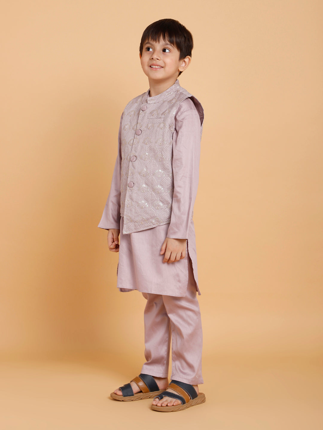 Purple Kurta Pyjama with Jacket (Set of 3)