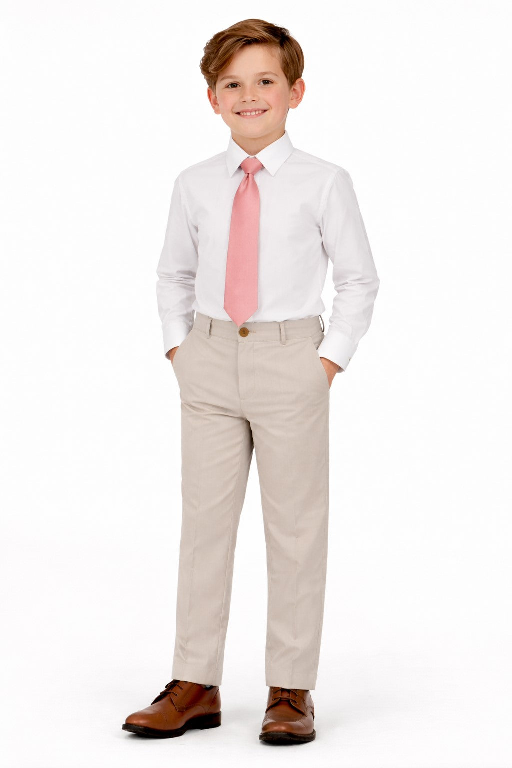 Piccolo-Boys Five-Piece Single-Breasted Blazer, Shirt with Trousers Set - Beige
