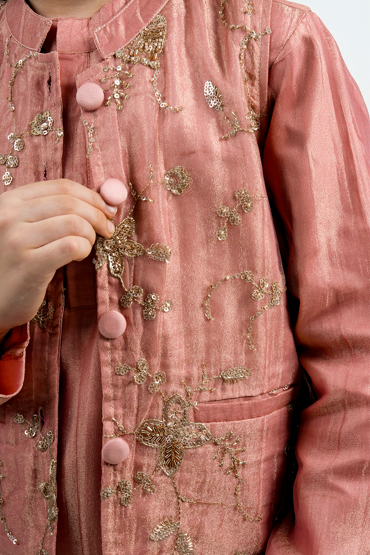 Piccolo Boys Embroidered Nehru Jacket Kurta & Payjama Set-Peach