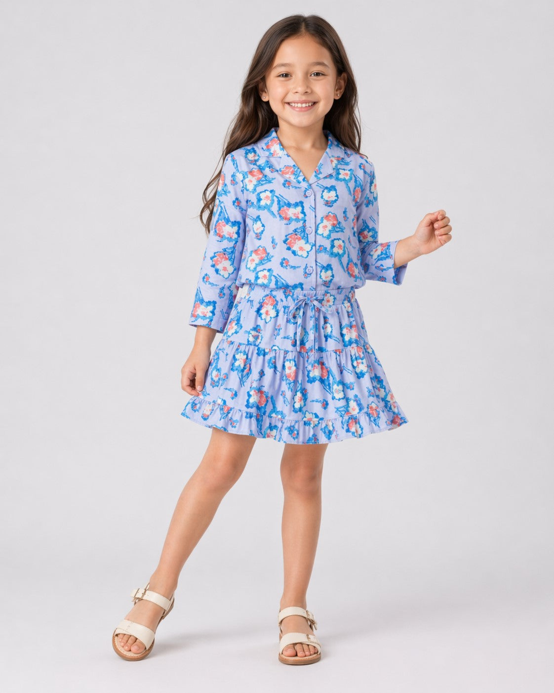 Girls Floral Co-ord Skirt & Shirt Set