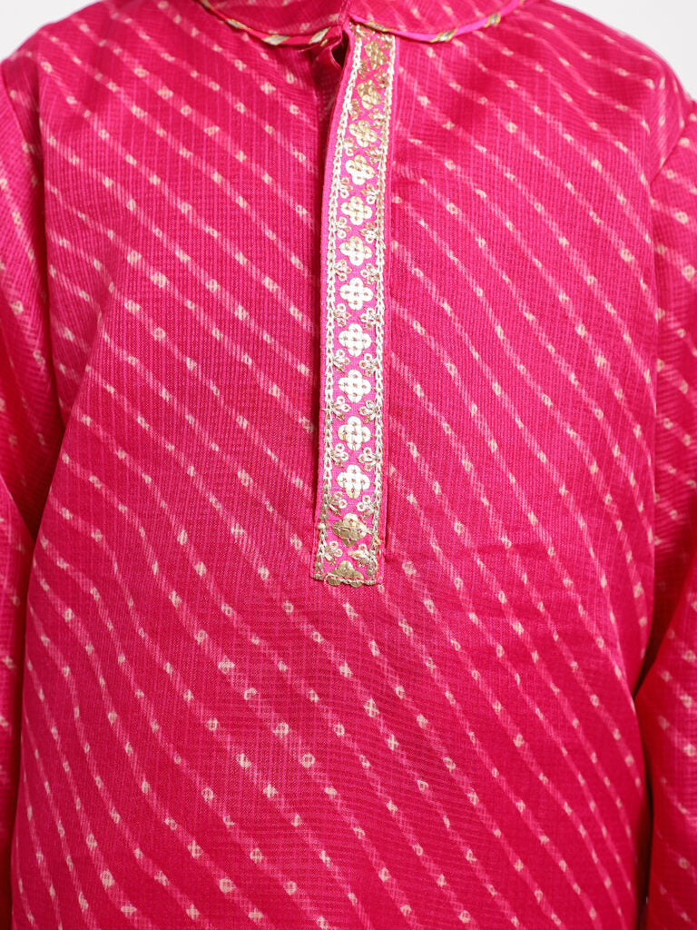 Pink Printed Full Sleeve Kurta Pyjama Set