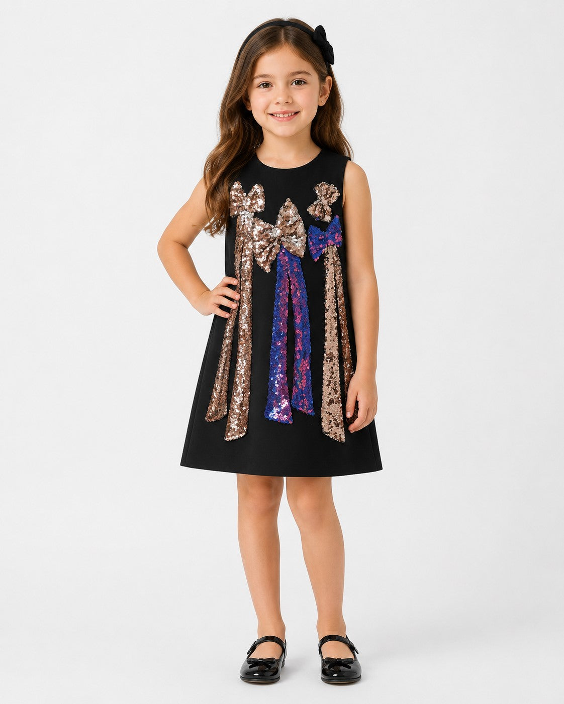 Piccolo Girls Multi Sequin Bow Party Wear Dress