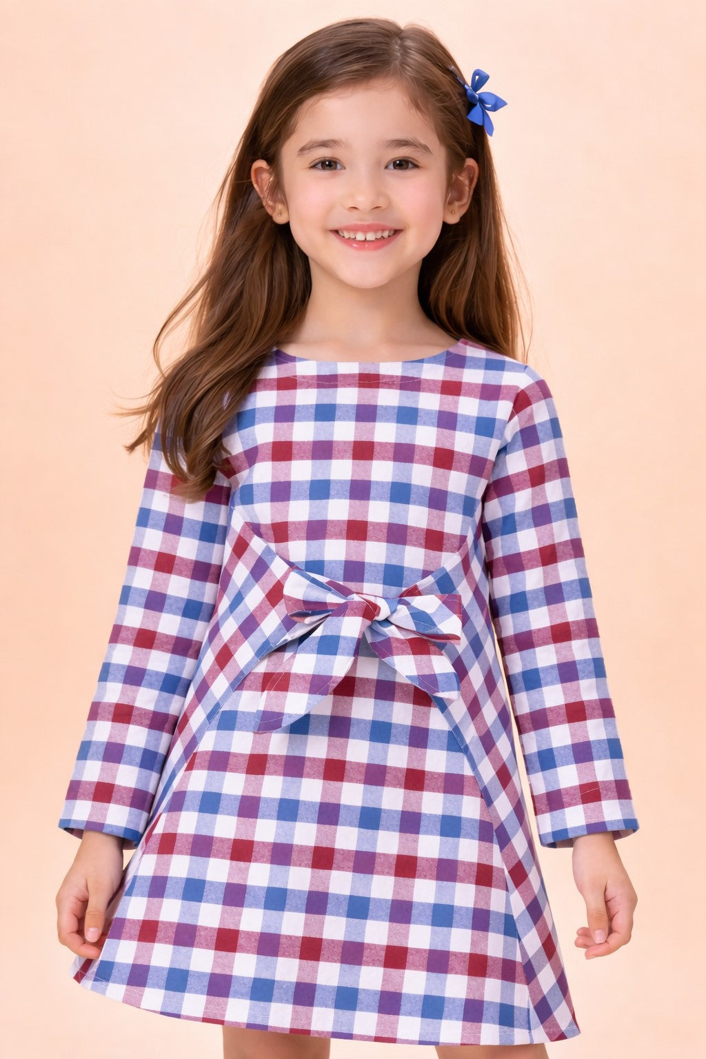 Plaid Dress with Waist Front Tie-Multi