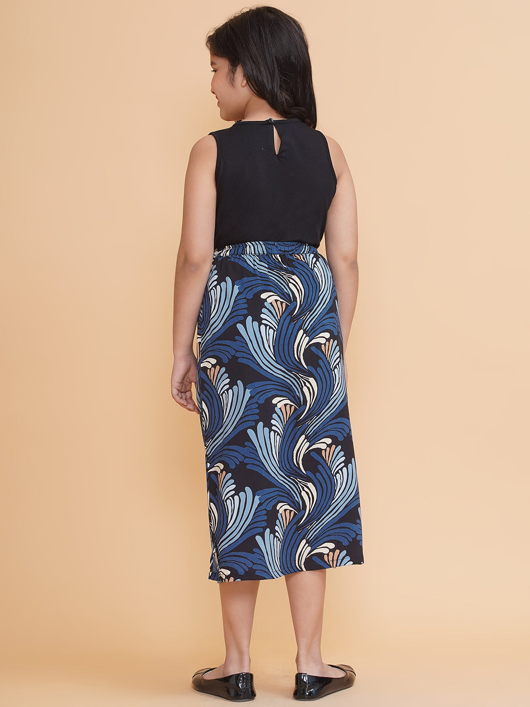 Girls Abstract Printed Skirt with Side Slits and Tank Top Set