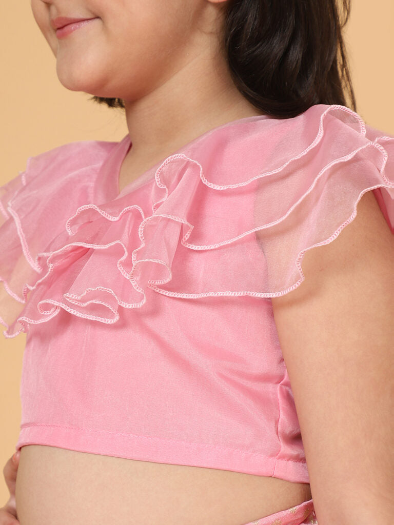 Girls Pink Ruffled Choli 