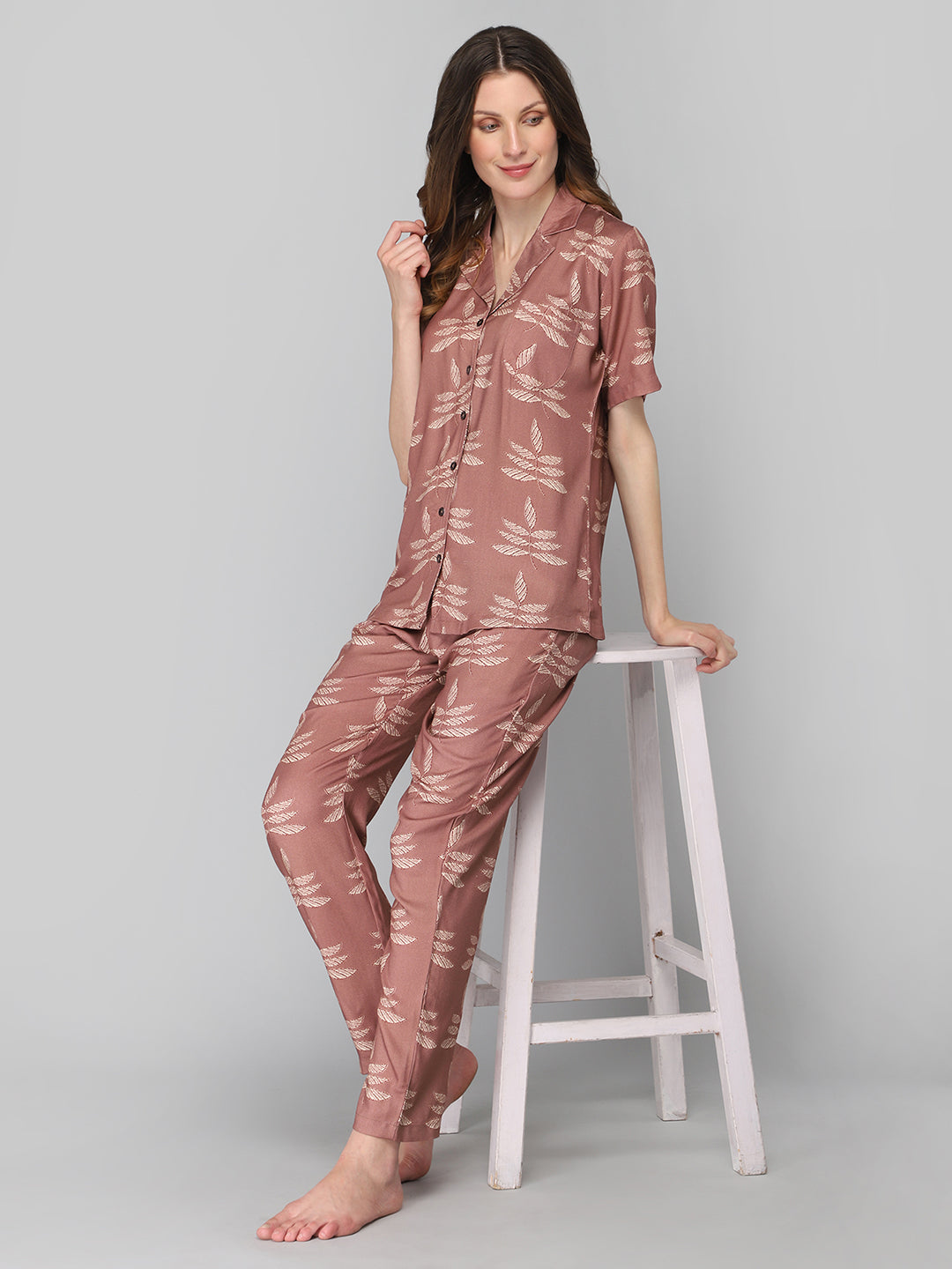 DRAPE IN VOGUE Women Brown Printed Night suit