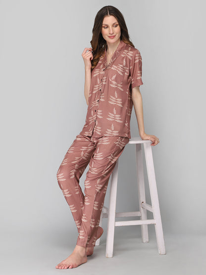 DRAPE IN VOGUE Women Brown Printed Night suit