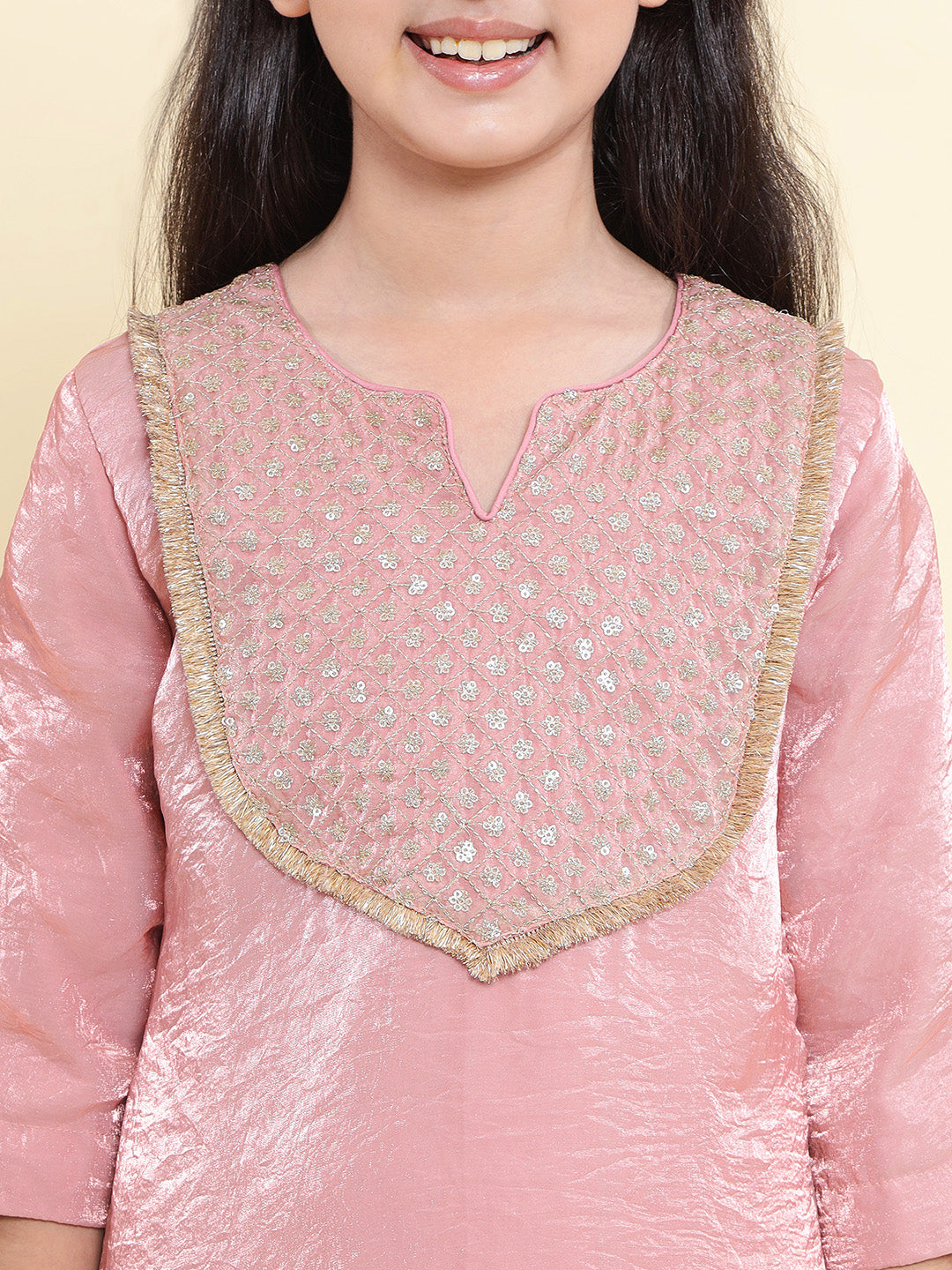 PICCOLO Tisue Silk Embroidered Kurta With Pant-Peach