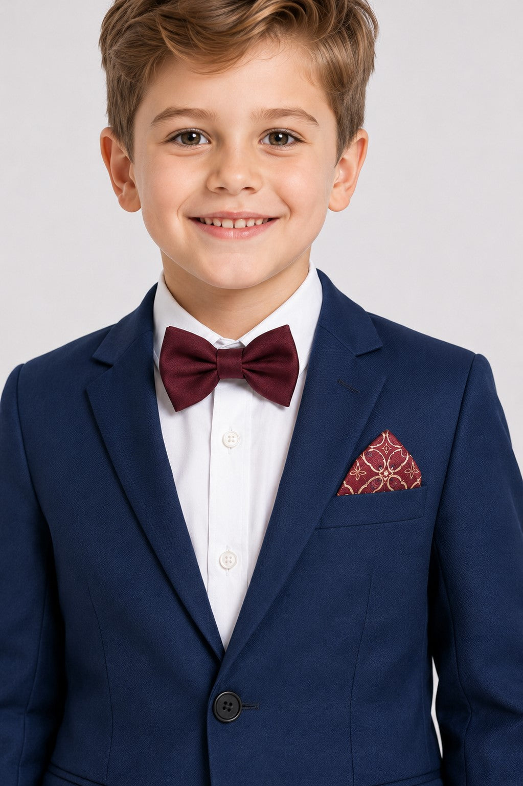 Piccolo-Boys Five-Piece Single-Breasted  Party Wear Blazer Suit Set with Bow & Pocket Square- Blue
