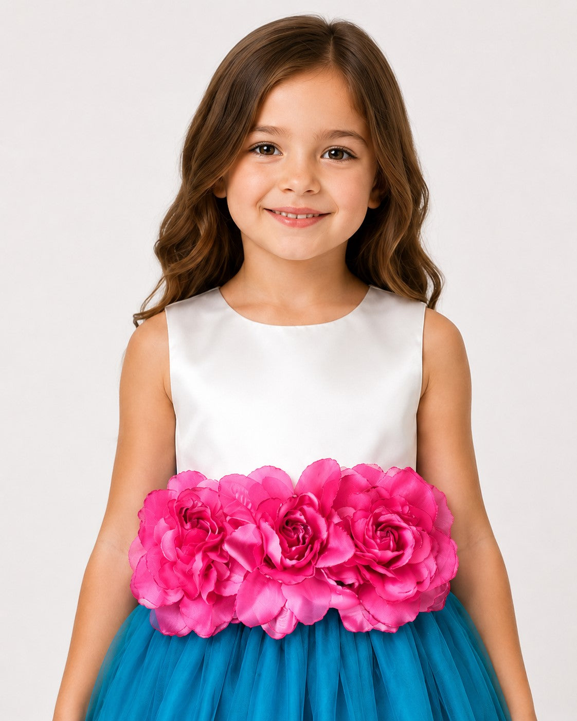 Piccolo Net Floral applique Tulle Party Gown-Turquoise