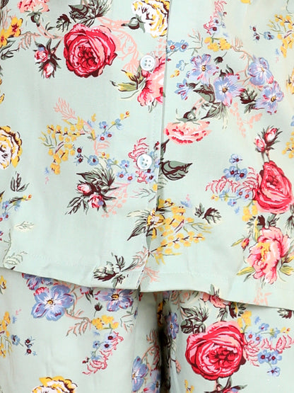 Girls Floral Mint Green Night Suit