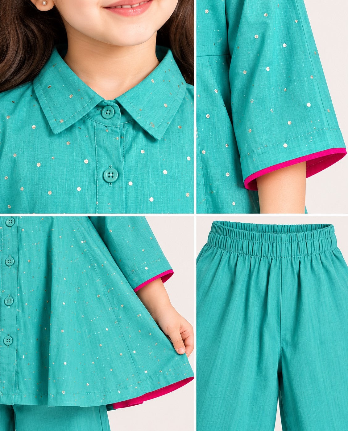 Piccolo  Mal Chanderi Mukaish Work Kurta With Pant Set - Turquoise Green