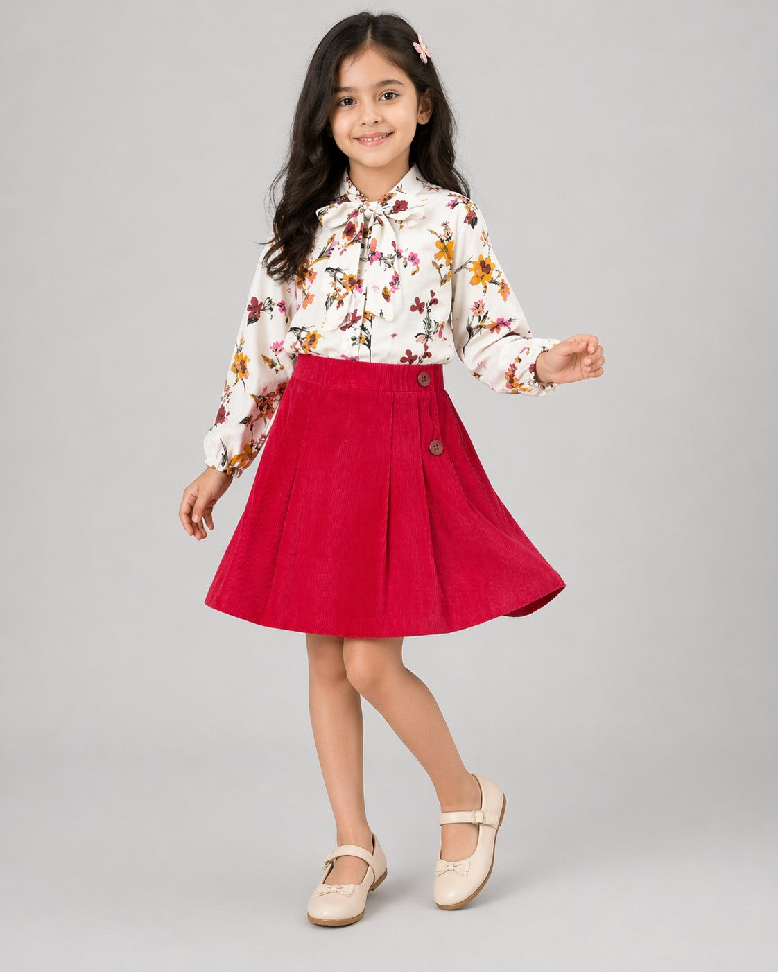 Girls Pleated Skirt And Floral Top Set