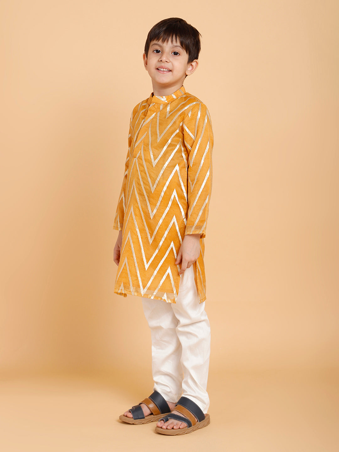 Golden Zig Zag Printed Kurta with Pyjama (Set of 2)