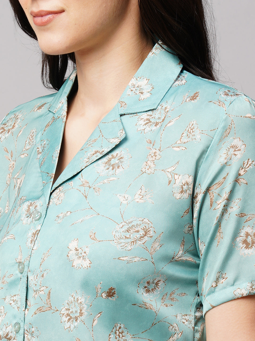 Women 2 Pieces Floral Printed Satin Night suit