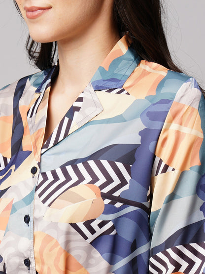 Women 2 Pieces Printed Satin Night suit