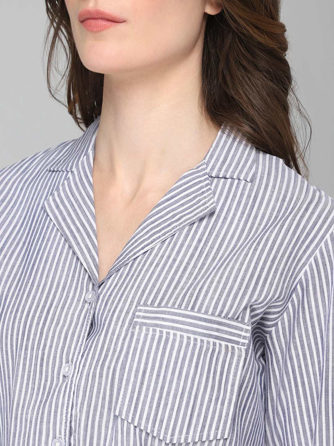 DRAPE IN VOGUE Women Grey &amp; White Striped Night Suit