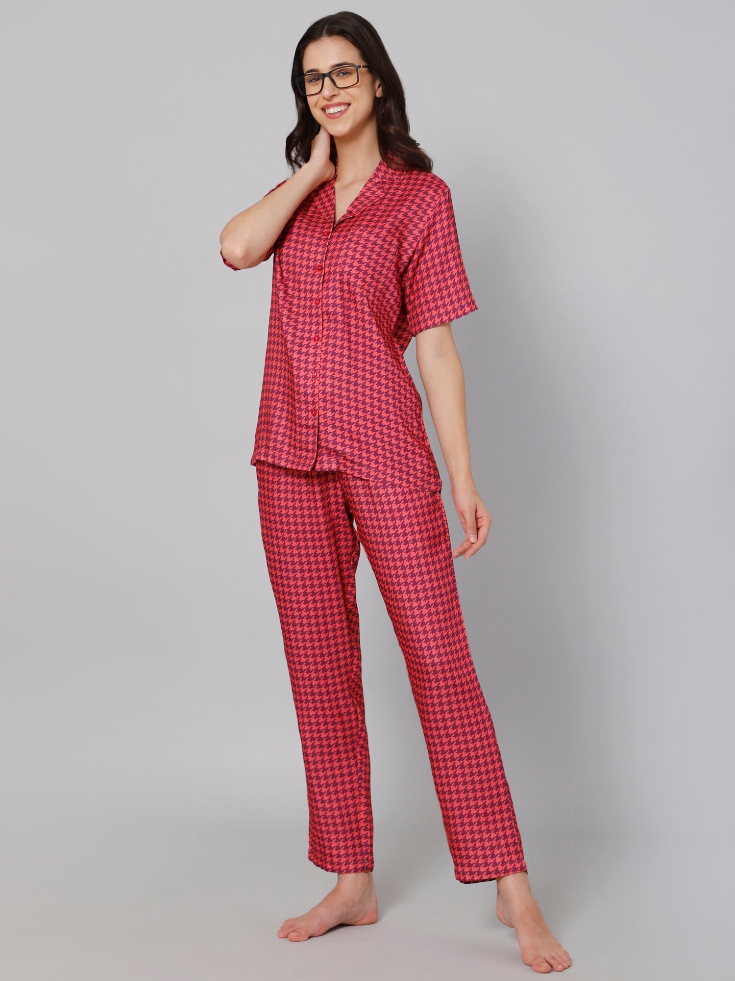 Women Pink Printed Night suit