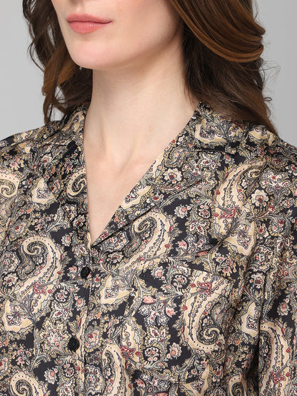 DRAPE IN VOGUE Women Black &amp; Brown Printed Night Suit