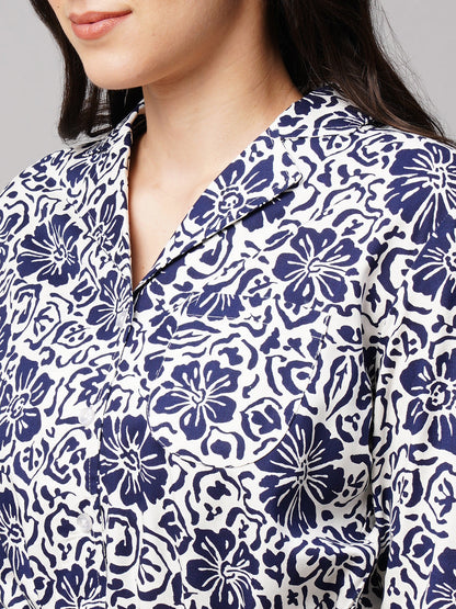 Women 2 Pieces Floral Printed Pure Cotton Night Suit