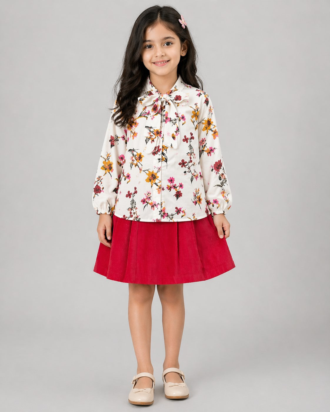 Girls Pleated Skirt And Floral Top Set