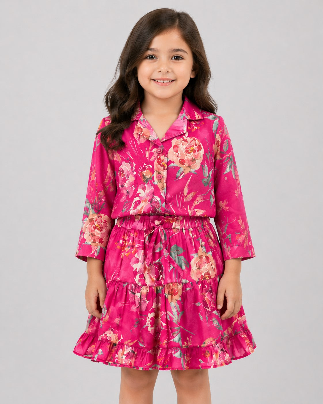 Girls Floral Pink Skirt and Shirt Co-Ord Set