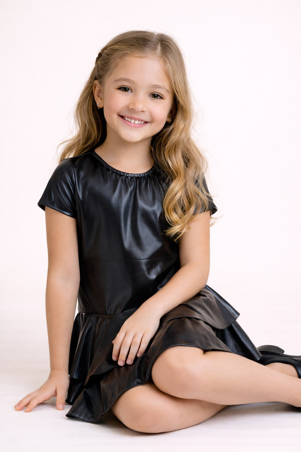 Faux Leather Layered Aysmmetric Dress