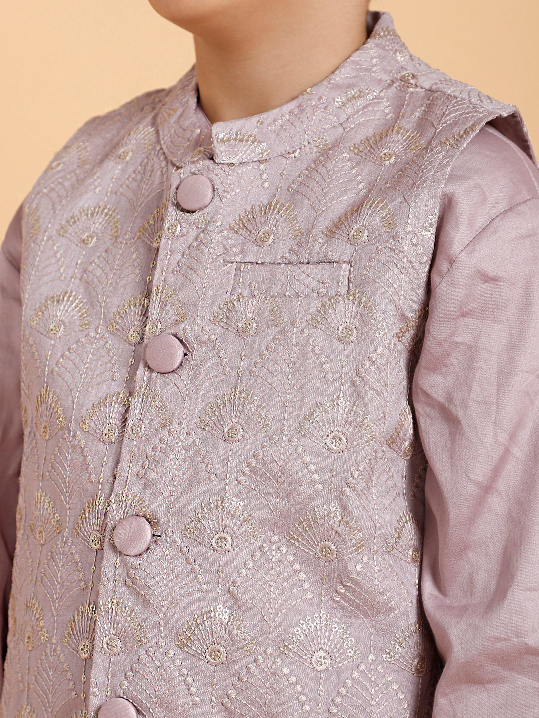 Purple Kurta Pyjama with Jacket (Set of 3)