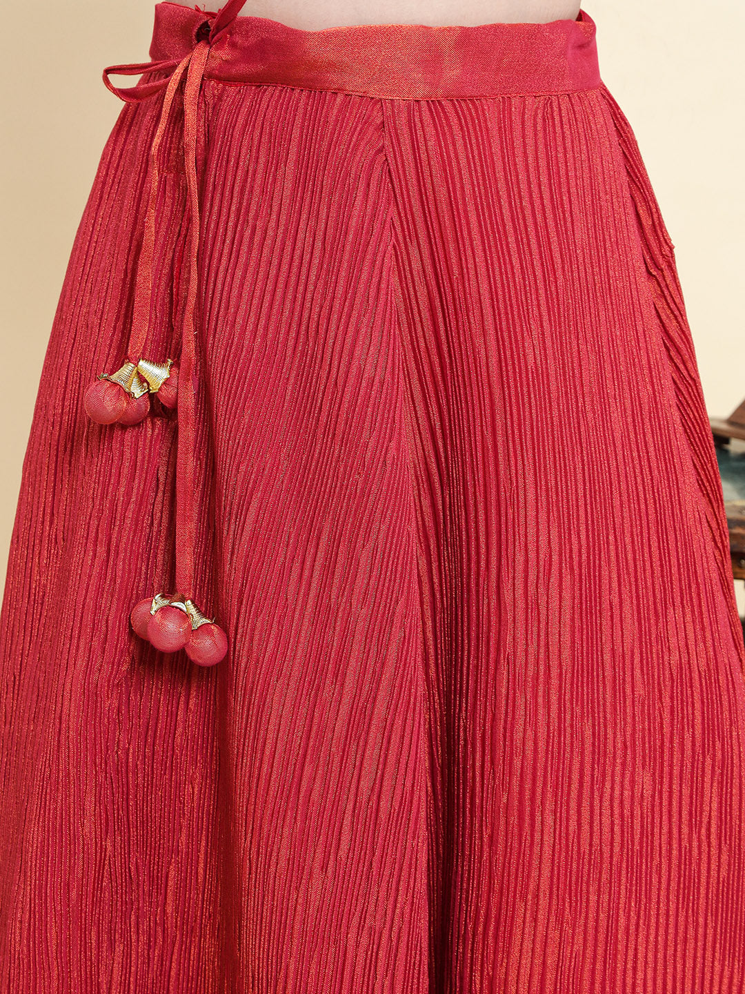 PICCOLO Tissue Silk Handwork Choli with Pleated Lehenga & Organza Dupatta Set-Rust