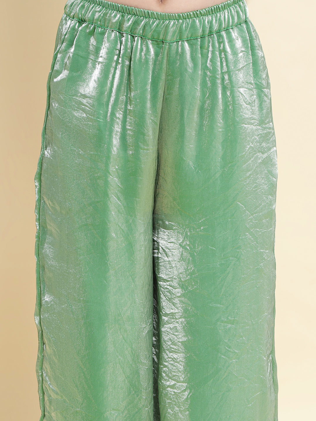 PICCOLO Green Sequined Flared Sleeve Kurti with Palazzo