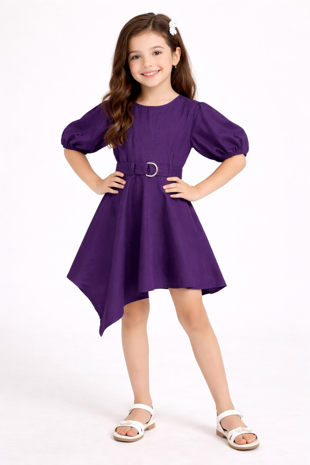 Purple stylish ballon sleeves dress