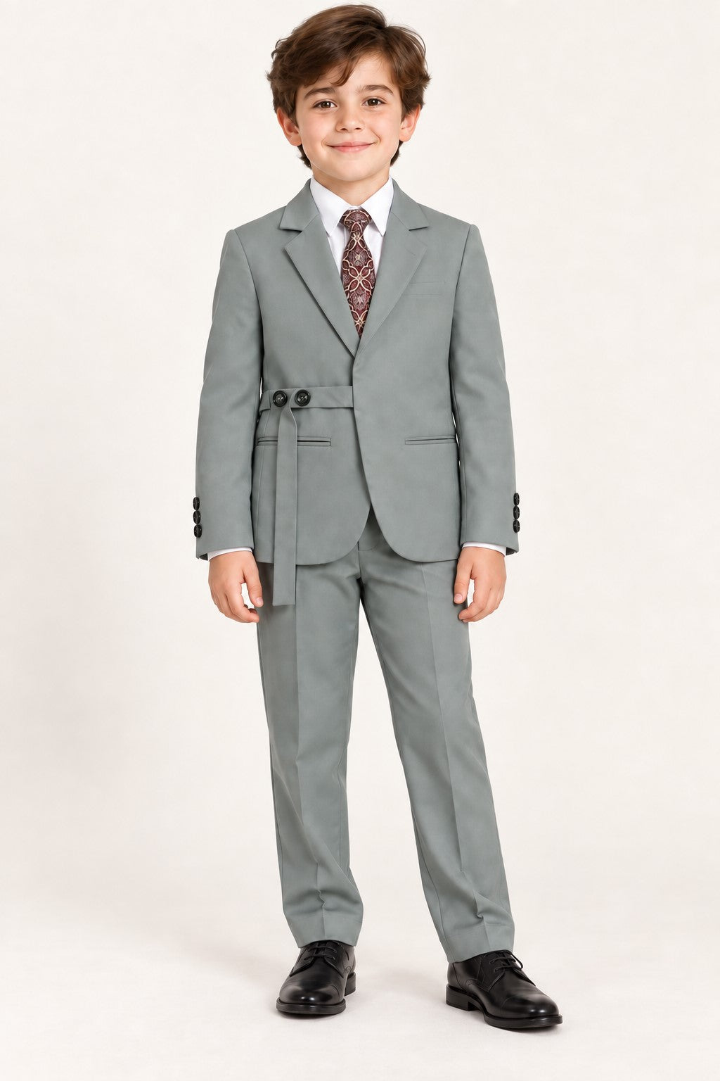 Piccolo Boys 3-Piece Premium Party Wear Blazer Pant Set with Adjustable Waist Belt & Tie -Green