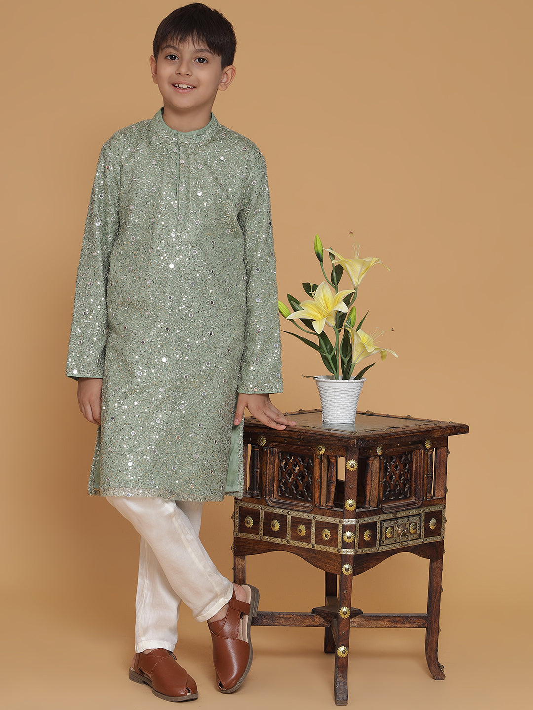 Piccolo- Sequin Kurta Pyjama Set- Green