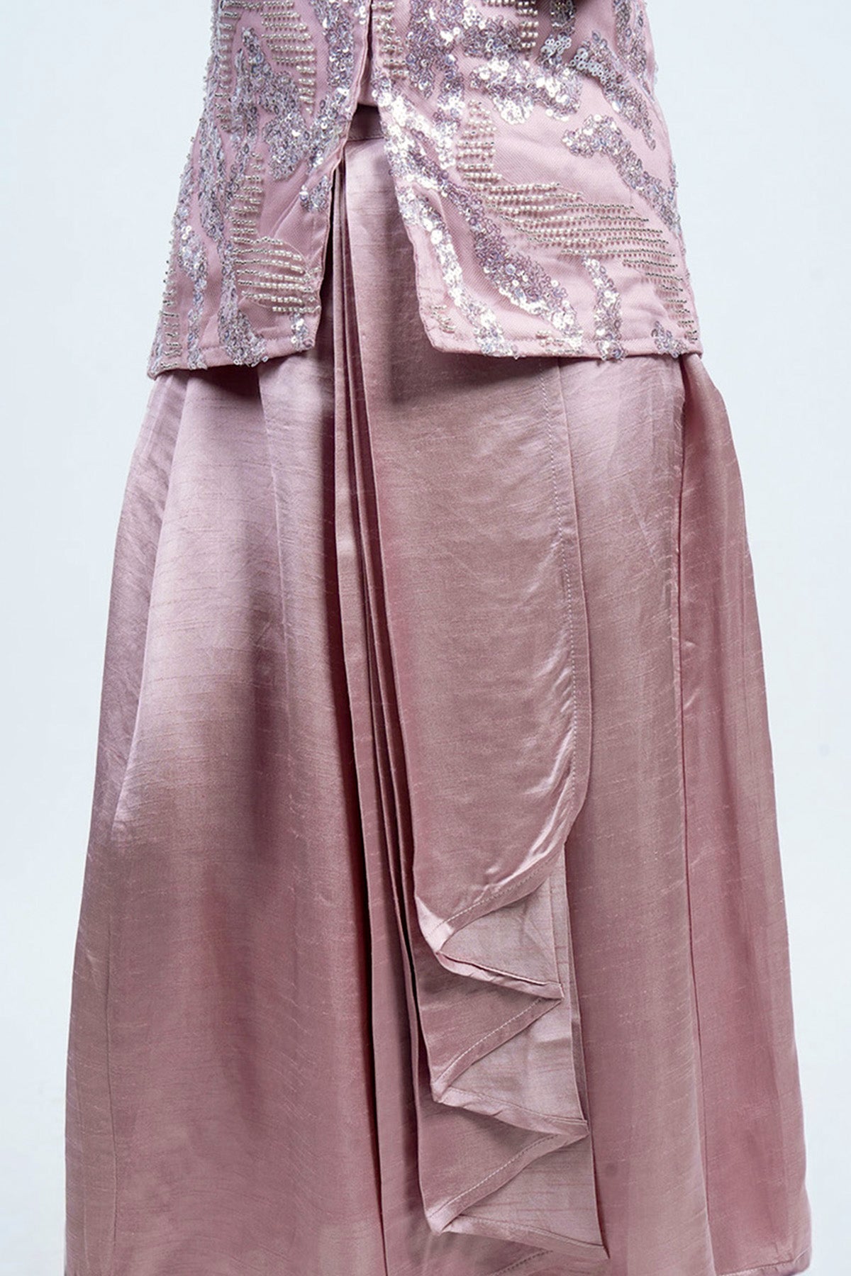 Piccolo Sequin-Embellished Top & Draped Skirt Set-Pink