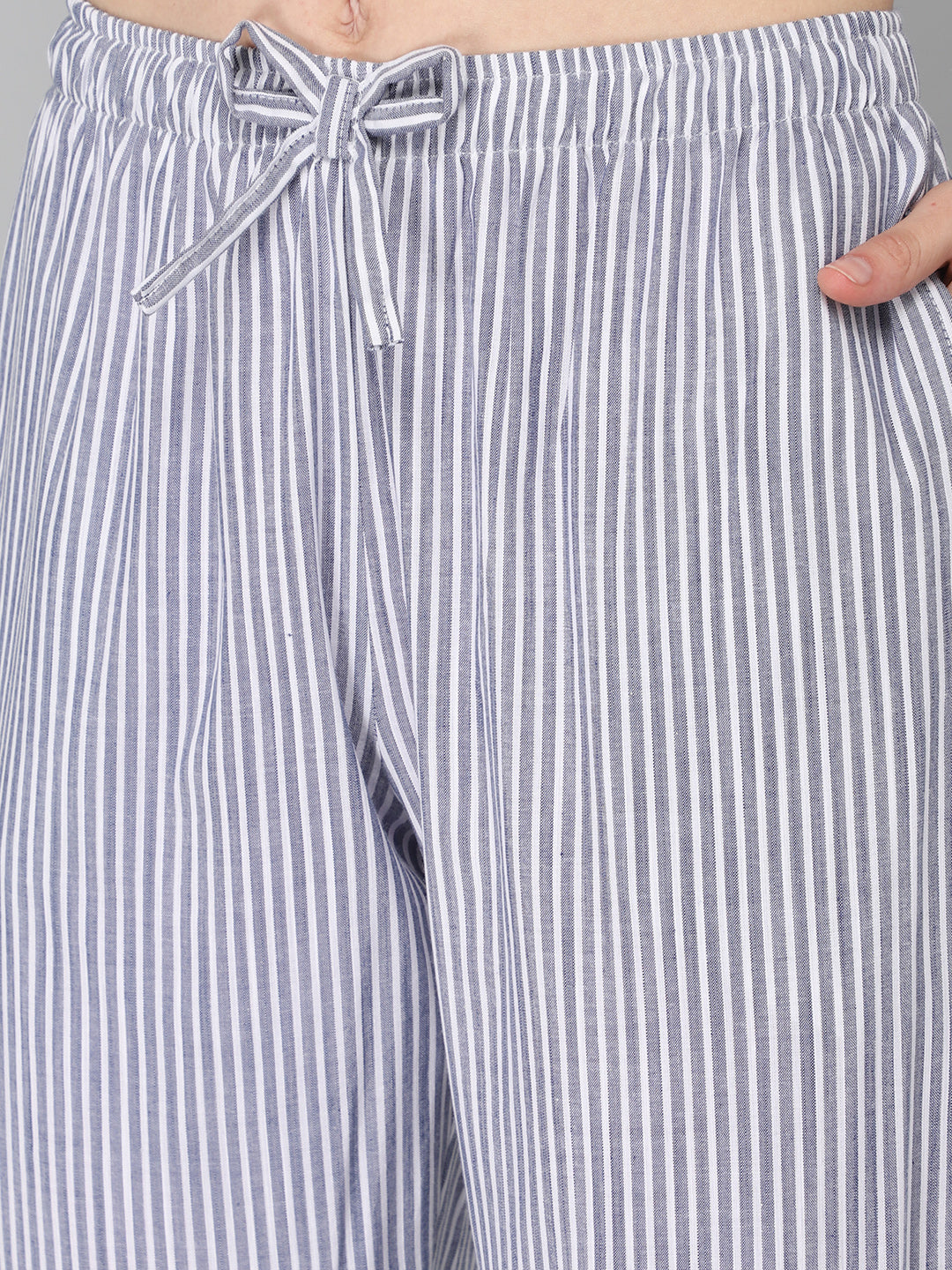 DRAPE IN VOGUE Women Grey &amp; White Striped Night Suit