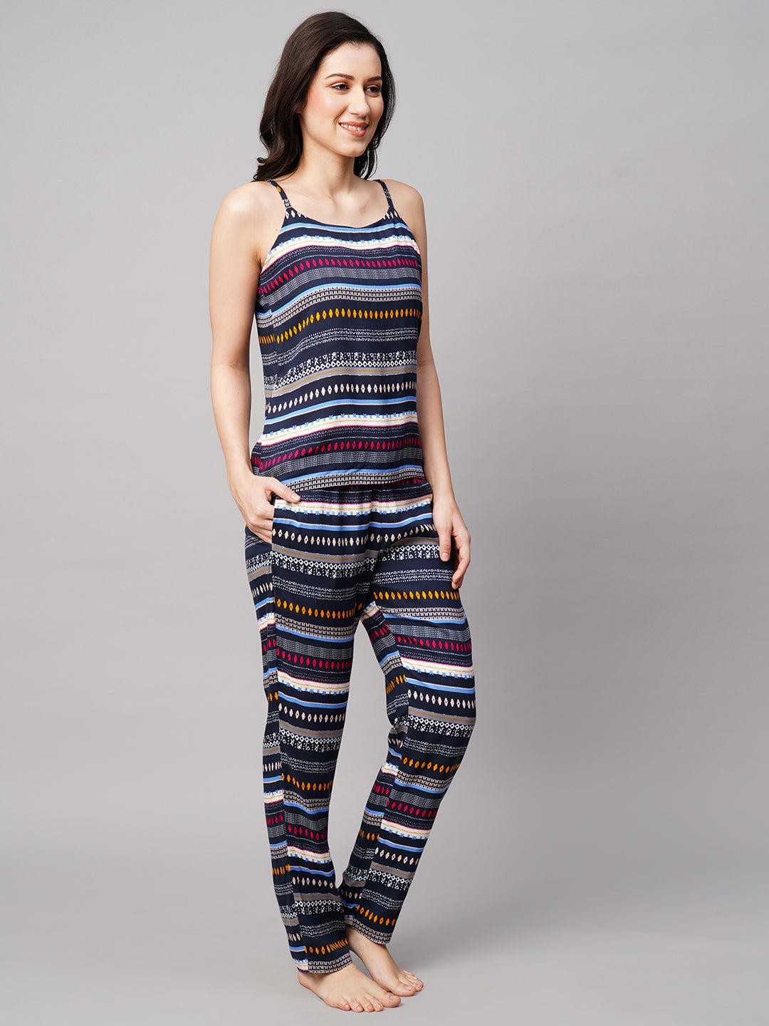Women 2 Pieces Geometric Printed Night suit