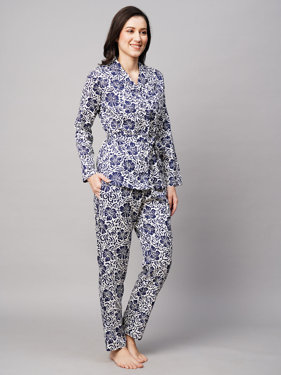Women 2 Pieces Floral Printed Pure Cotton Night Suit