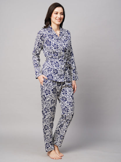 Women 2 Pieces Floral Printed Pure Cotton Night Suit
