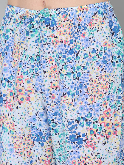 DRAPE IN VOGUE Women Blue &amp; White Printed Night Suit