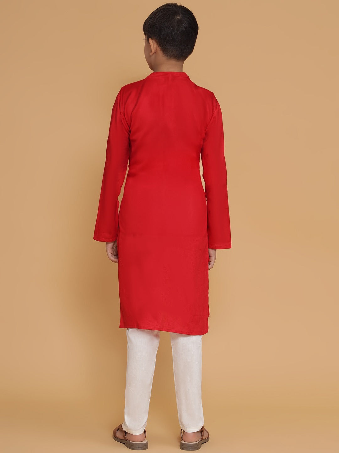 Piccolo Red Bandhani Print Nehru Jacket Kurta Pyjama Set