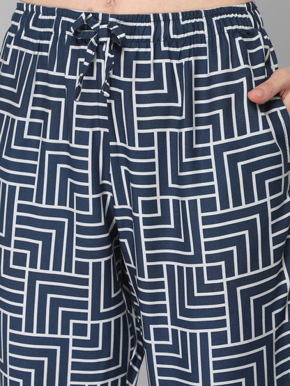 DRAPE IN VOGUE Women Navy Blue &amp; White Printed Night suit