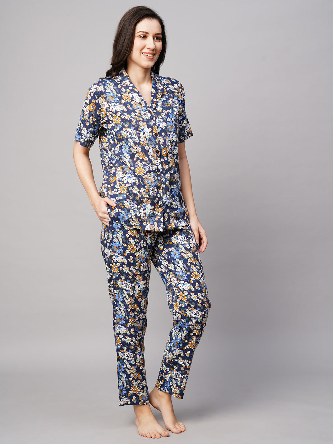 Women 2 Pieces Floral Printed Pure Cotton Night suit
