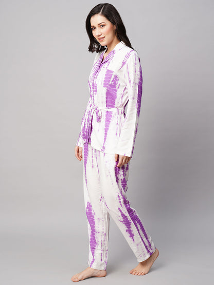 Women 2 Pieces Tie and Dye Printed Night suit