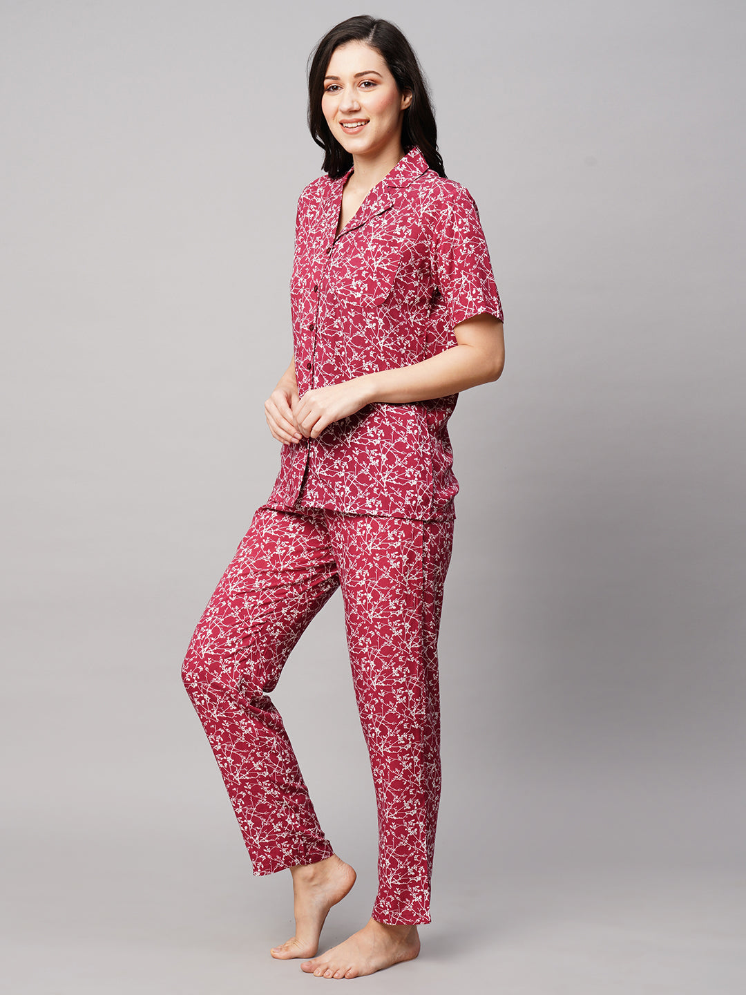 Women 2 Pieces Floral Printed Night suit