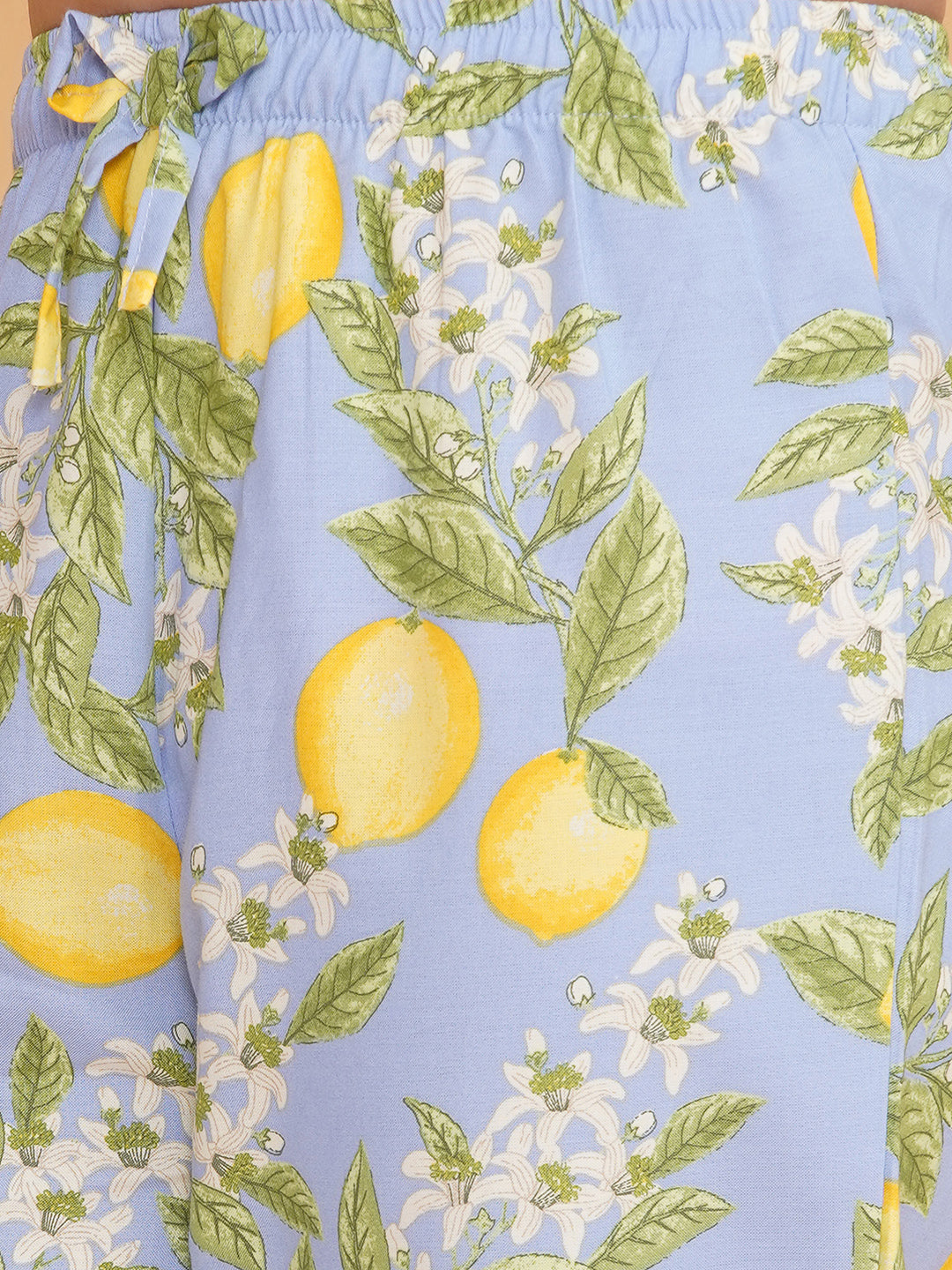 Girls Floral Blue Shirt And Pyjamas With Flip Flops