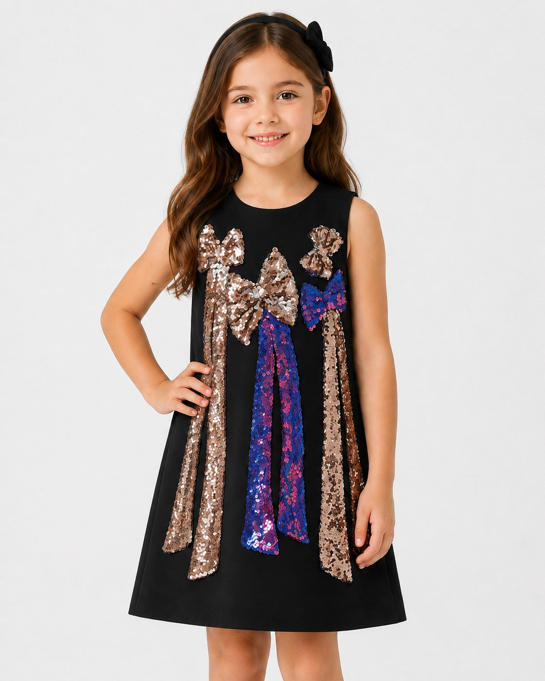 Piccolo Girls Multi Sequin Bow Party Wear Dress